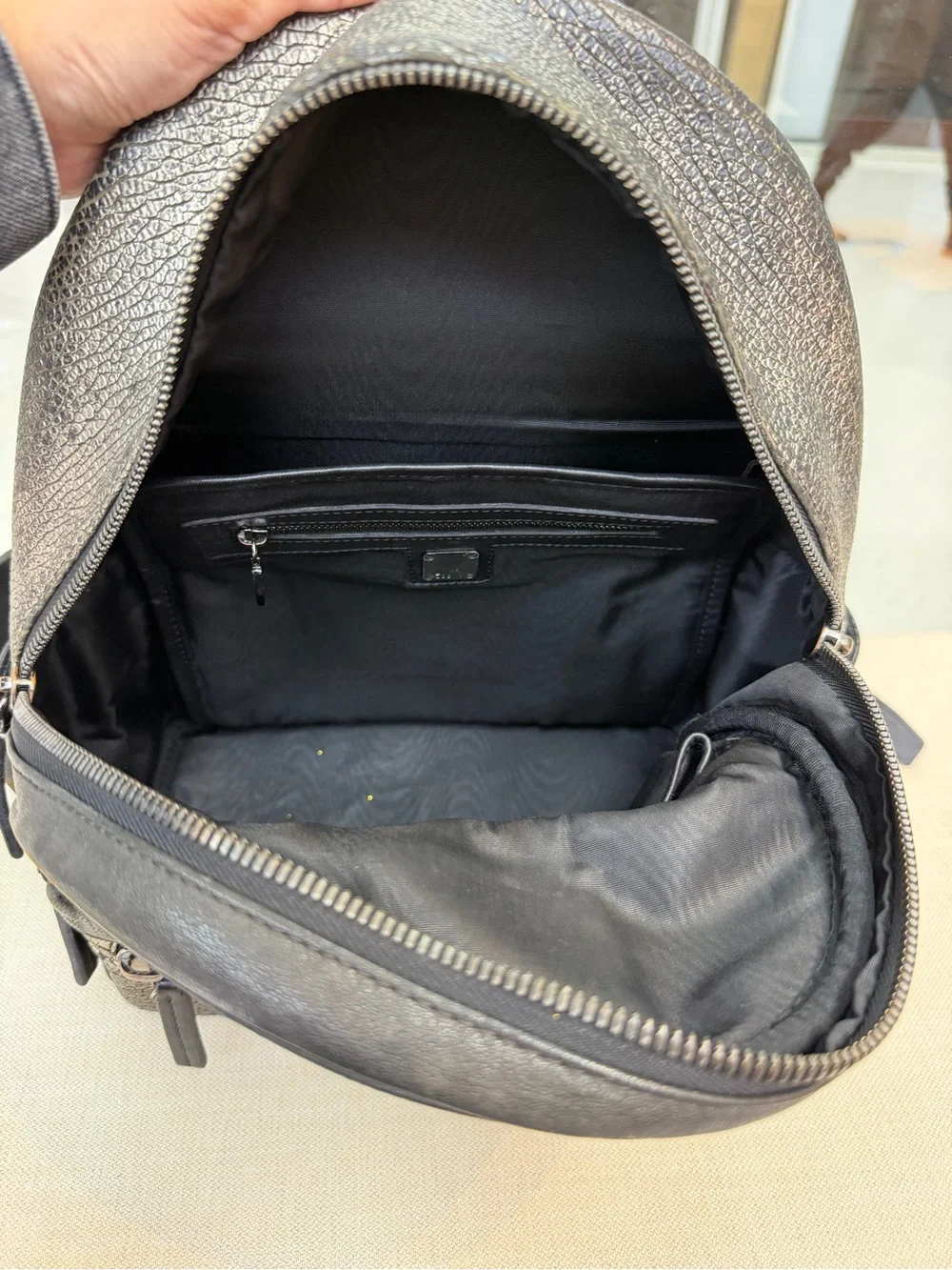 MCM Metallic Black Textured Backpack with pouch